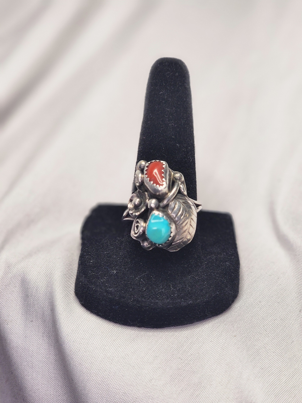 Sterling Silver Turquoise and Coral Statement Ring - Women's Jewelry